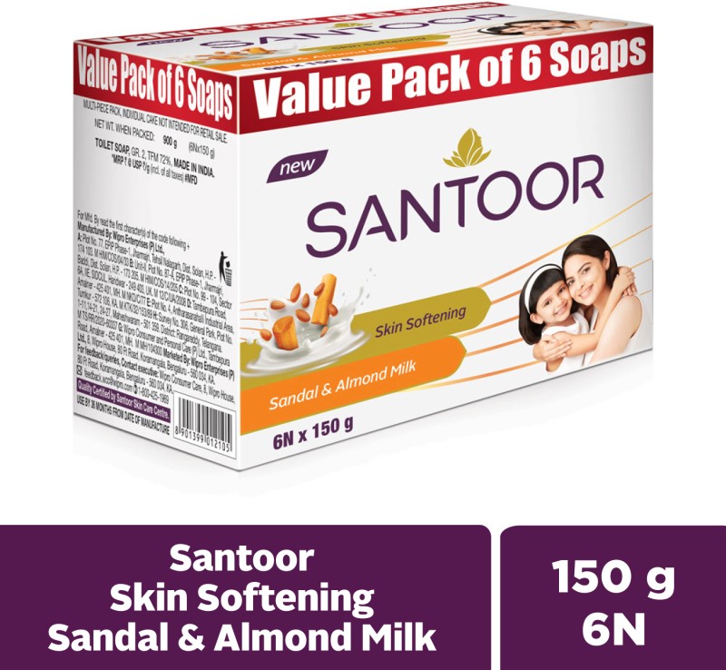 Santoor By Wipro Almond Soap With Sandal And Almond Milk(6 X 150 G)