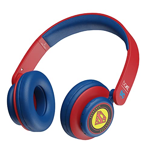 Boat Rockerz 450 Superman Edition Bluetooth On Ear Headphones With Mic, Upto 15 Hours Playback, 40Mm Drivers, Padded Ear Cushions, Integrated Controls And Dual Modes(Krypton Blue)