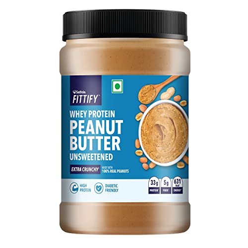 Saffola Fittify Whey Protein Peanut Butter | Unsweetened | Extra Crunchy | High Protein | No Added Sugar | Diabetic Friendly | Keto Diet | 925G