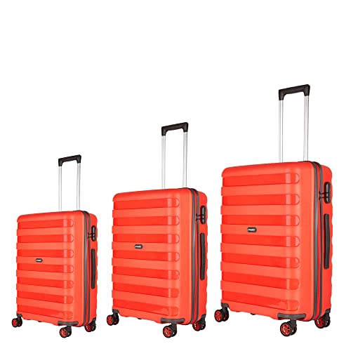 Priority Germany 001 Polycarbonate Hard Luggage 360° Spinner Wheel 3 Piece Set (20″| 24″| 28″) 8-Wheel Upright, Ruby-Red With Combination Lock