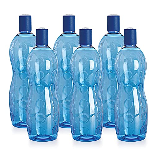 Cello Polka Plastic Water Bottle, 1000Ml, Set Of 6, Blue